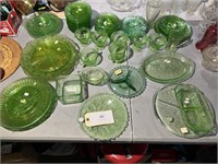 LARGE LOT OF GREEN DEPRESSION GLASS