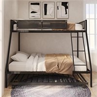 Twin Over Full Metal Bunk Bed With Trundle/ Sturdy