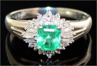 Platinum 1.22 ct Natural Emerald & Diamond Ring