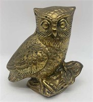 Vintage Solid Brass Owl On A Branch Figurine