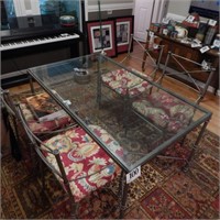 METAL FRAME GLASS TOP DINING TABLE 37 X 60 X 29
