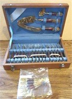 Vintage Thailand Brass & Wood Flatware Set in Case