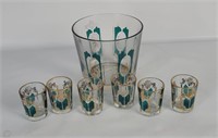 Vtg Ice Bucket Shot Glass Bar Set