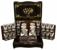 FRENCH TANTALUS SET W/ DECANTERS & CORDIALS