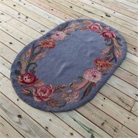 Oval Floral Hand Hooked Rug