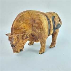 Folk Art Style Solid Wood Carved Bull