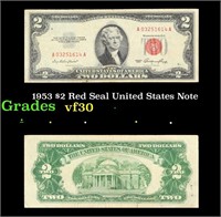 1953 $2 Red Seal United States Note Grades vf++