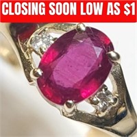 $1250 10K 1.3g Ruby(1.05ct) Diamond(0.04ct) Ring