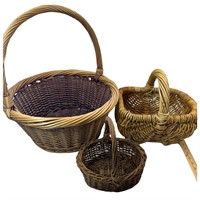Lot of 3 Woven Wicker Baskets with Handle
