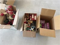 Three boxes of Christmas decorations