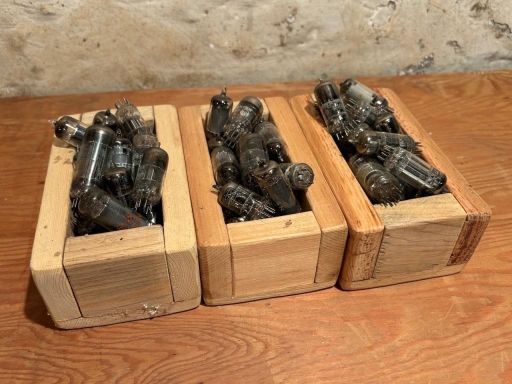 Three Wooden Boxes Filled  w/ GE Vacuum Tubes