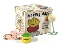 Vtg Marble Race in Box w Baby Toys
