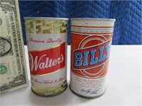 (2) WALTER"S & BILLY Flat Top Steel Beer Cans