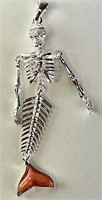 Solid Sterling (Unique) Skeleton Mermaid Pendant