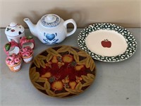 Teapot, Plates, Napkin Rings, etc