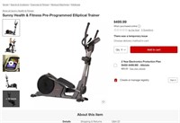 WF7501  Sunny Health Elliptical Trainer