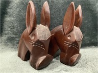 Pair of Wooden Donkey Bookends