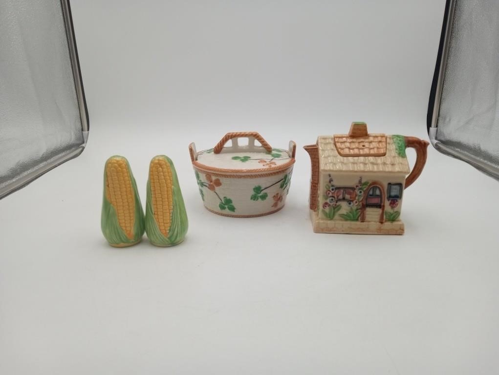 Japan Teapot Corn Salt Peppers & Covered dish