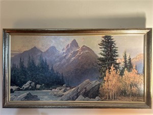 Sign framed painting, 52 inches wide by 28 inches