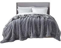 Bedsure Light Grey Fuzzy Faux Fur Blanket -