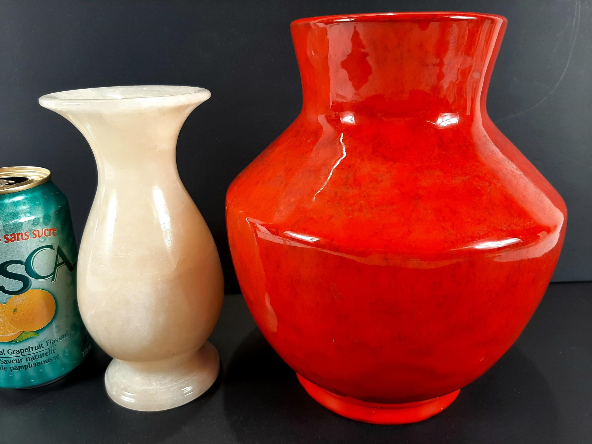 Vase rouge céramique ITALY + vase en marbre, A-1