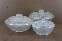 3 Vtg KIG Indonesia Glass Heart Rose Candy Dishes