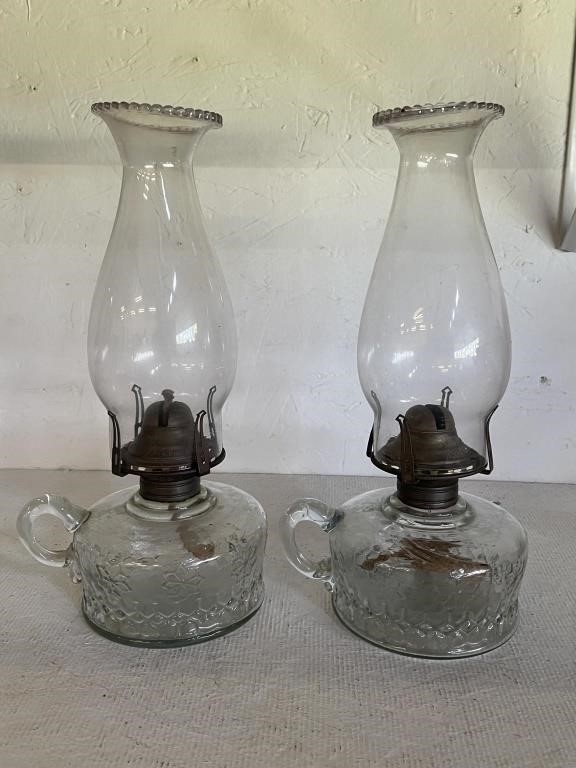 Pair of 1880's Glass Oil Lamps