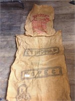 (2) Vintage Burlap Coffee Advertising Bags