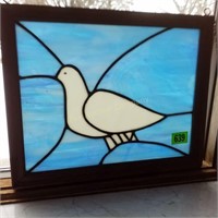 White Bird on Blue Stained Glass Window Hanging