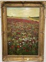POPPY FIELD BY TERENCE - OIL ON CANVAS - FRAMED