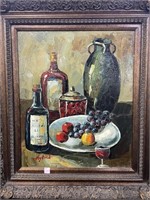 STILL LIFE - FRUIT AND WINE BY ASTRID - OIL ON