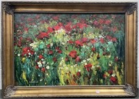 ABSTRACT FIELD OF FLOWERS - ARTIST SIGNED - OIL ON