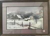 FARM IN THE SNOW BY MICHAEL SLOAN - PRINT - FRAMED