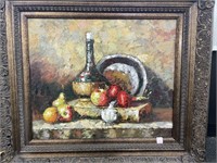 STILL LIFE - FRUIT AND WINE - OIL ON CANVAS - NO