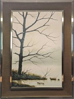 Framed Michael Hill Print On Panel Barren Tree