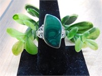 STERLING SILVER MALACHITE RING SIZE 8.5 ROCK STONE