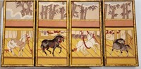 Embroidered floss 4 panel folding screen w/horse