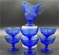 6 MCM Moderntone Blue Goblets & Fostoria Blue