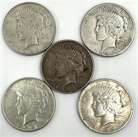 5 US Peace Silver Dollars