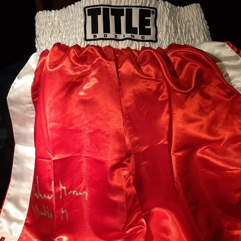 Michael Moorer Boxing Champ Signed trunks COA