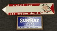 2 vintage advertising signs including metal ice