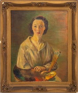 British School Portrait of a Female Artist Oil