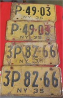 2 Pair 1935 NY License Plates