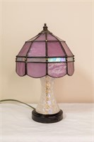 Small Table Lamp Glass Base with Stain Glass Shade