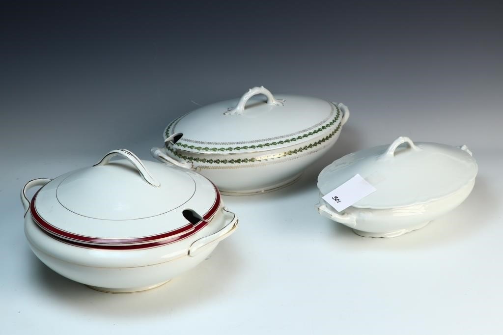 Three vintage porcelain casseroles