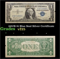 1957B $1 Blue Seal Silver Certificate Grades vf+