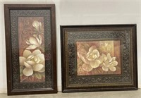 (AM) Framed floral pictures with decorative matte