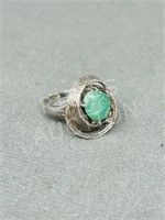925 sterling & jade ring - size 6.5