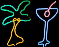 2 Neon Tiki Bar Lights Martini & Palm Tree