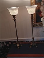 Pair of lamps with glass shades  27" tall nice